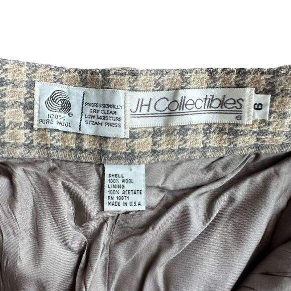 Vintage JH Collectibles Women's 100% Wool Trousers Plaid Beige Sz 6 Made in USA - Picture 11 of 11